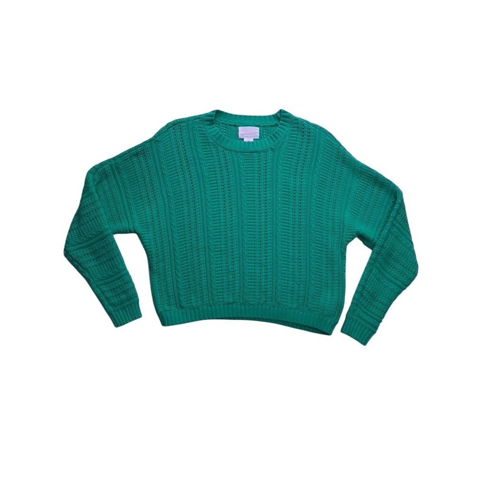 Cynthia‎ Rowley Sweater Womens Small Green Crochet Knit Cotton Boxy Preppy